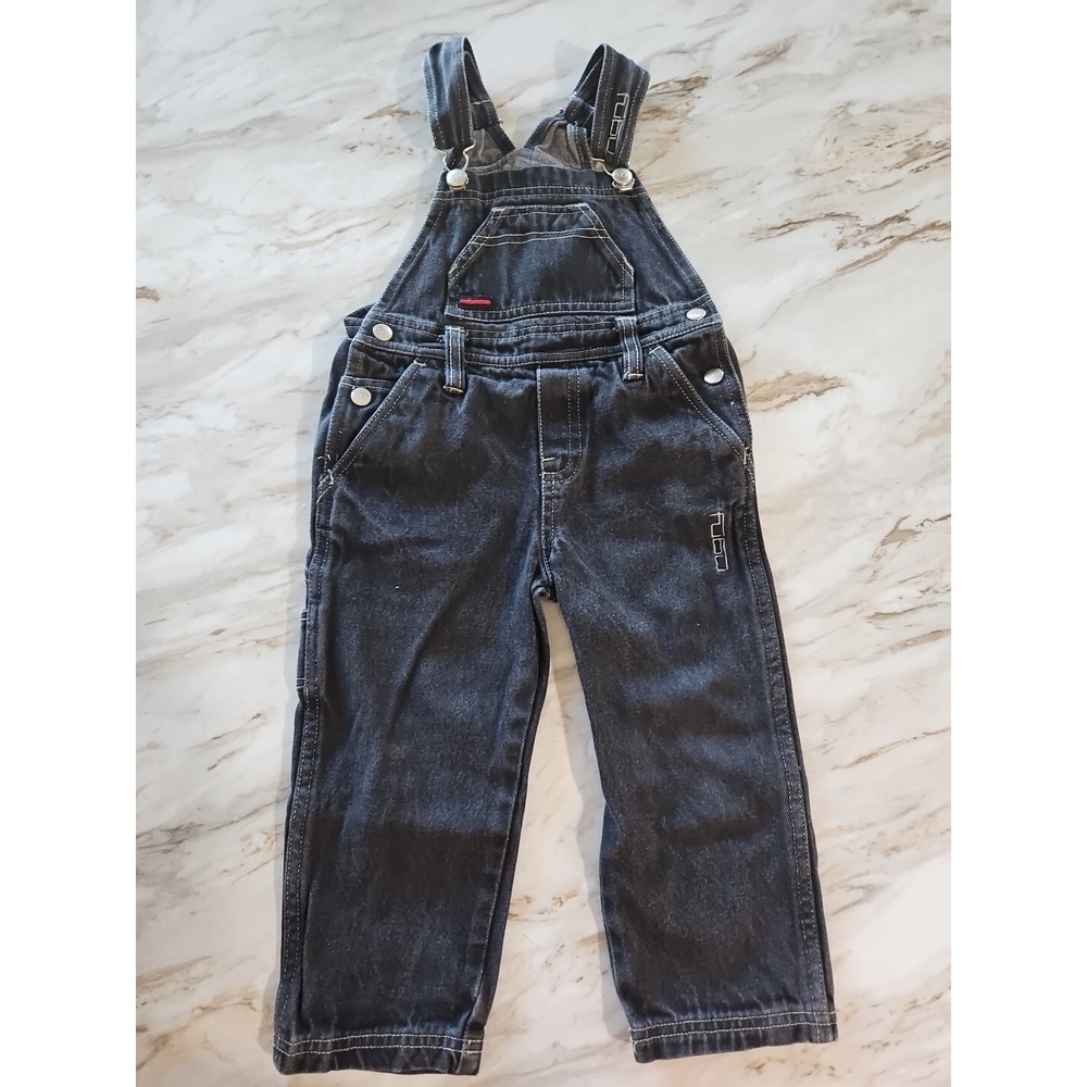 Boys 3T Vintage Fubu Denim Overalls Black Stitched Y2k